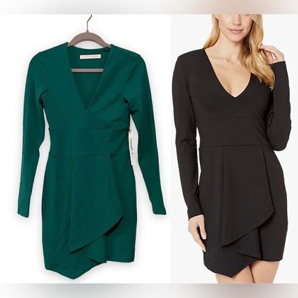 Susana Monaco Green Cascade Faux Wrap Dress Deep V Small - Picture 1 of 5